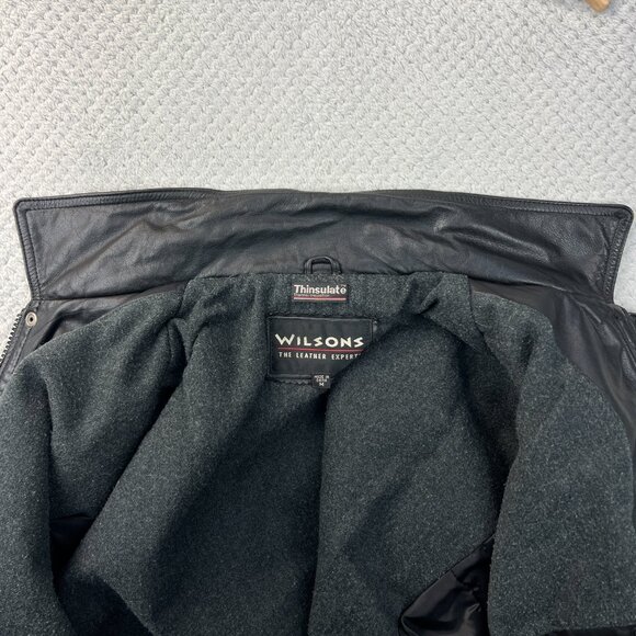 VTG Wilsons Leather Mens Field Jacket 90s Cargo Parka Black Thinsulate Med Biker - Picture 14 of 16